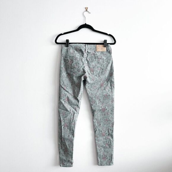True Religion Womens Chrissy Mid-Rise Straight-Leg Skinny Fit Floral Jeans Green - Picture 2 of 10